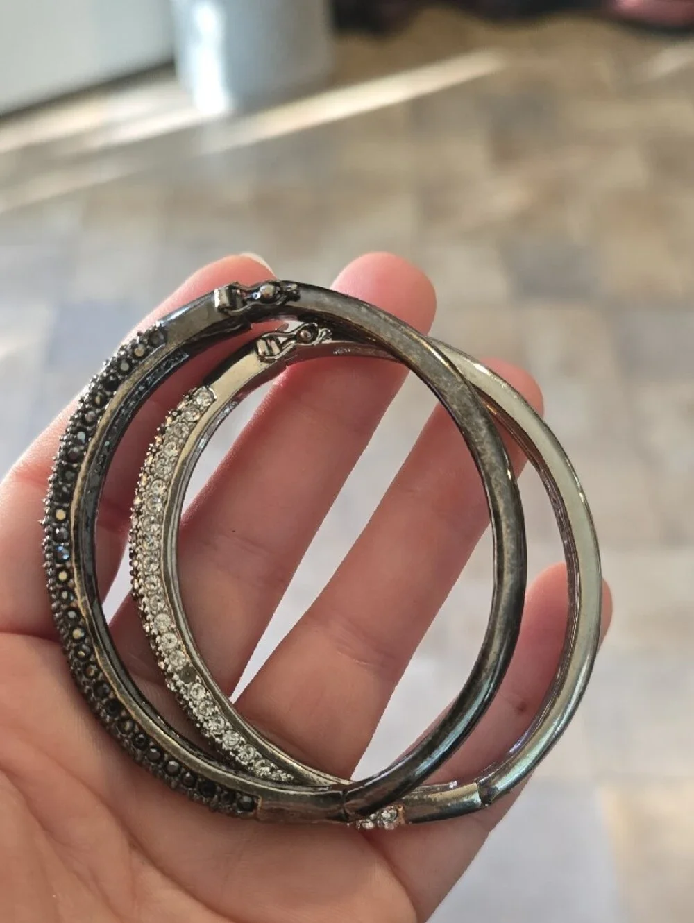 Lia Sophia Glitterati Hinged Bangle Bracelets - Set of 2